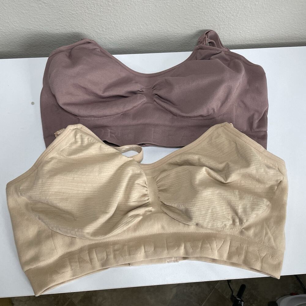 2 Kindred Bravely Nursing Bras Size Large Busty Stretch Tan Mauve - 1 is Pumping
